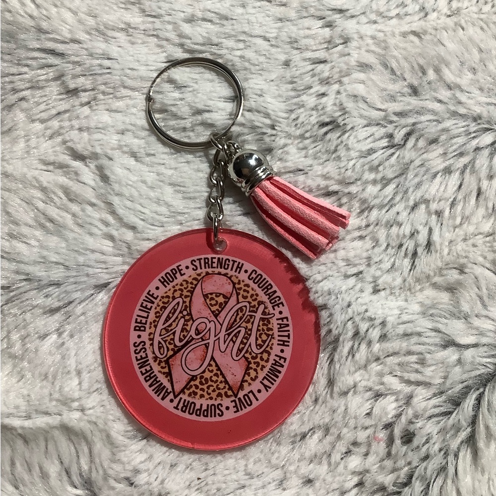 Pink Breast cancer awareness ribbon acrylic 2” keychain